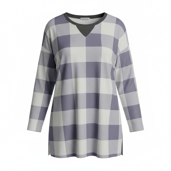 Unbranded Tops - Women's Long Sleeve Plaid Checkered  High-low Tunic - NWOT